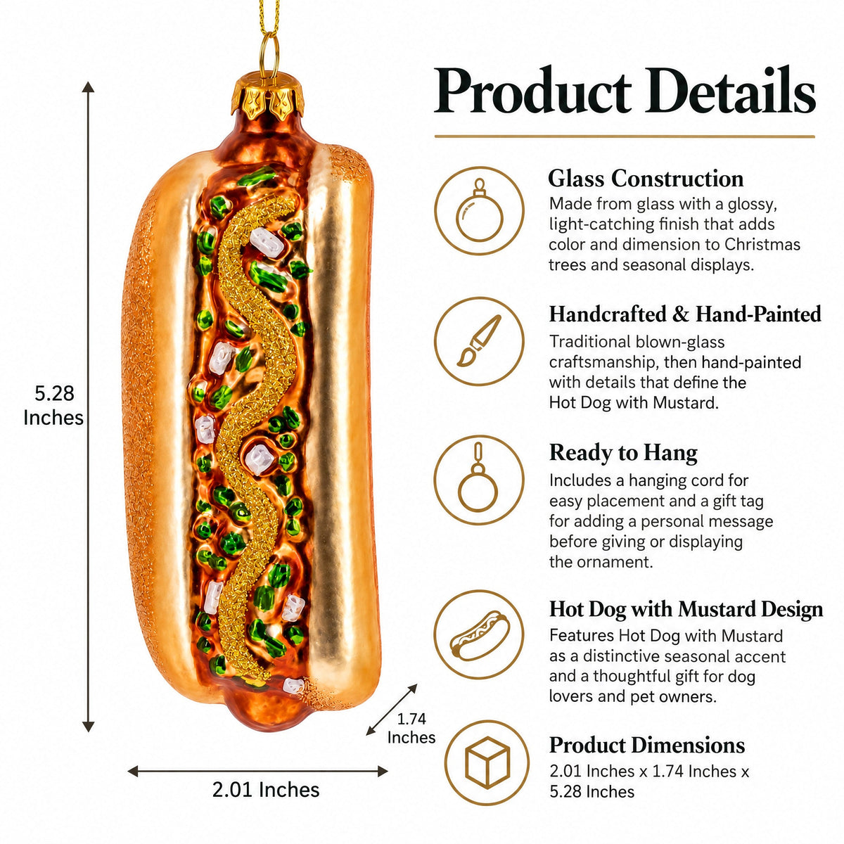 Hot Dog with Mustard Glass Christmas Ornament