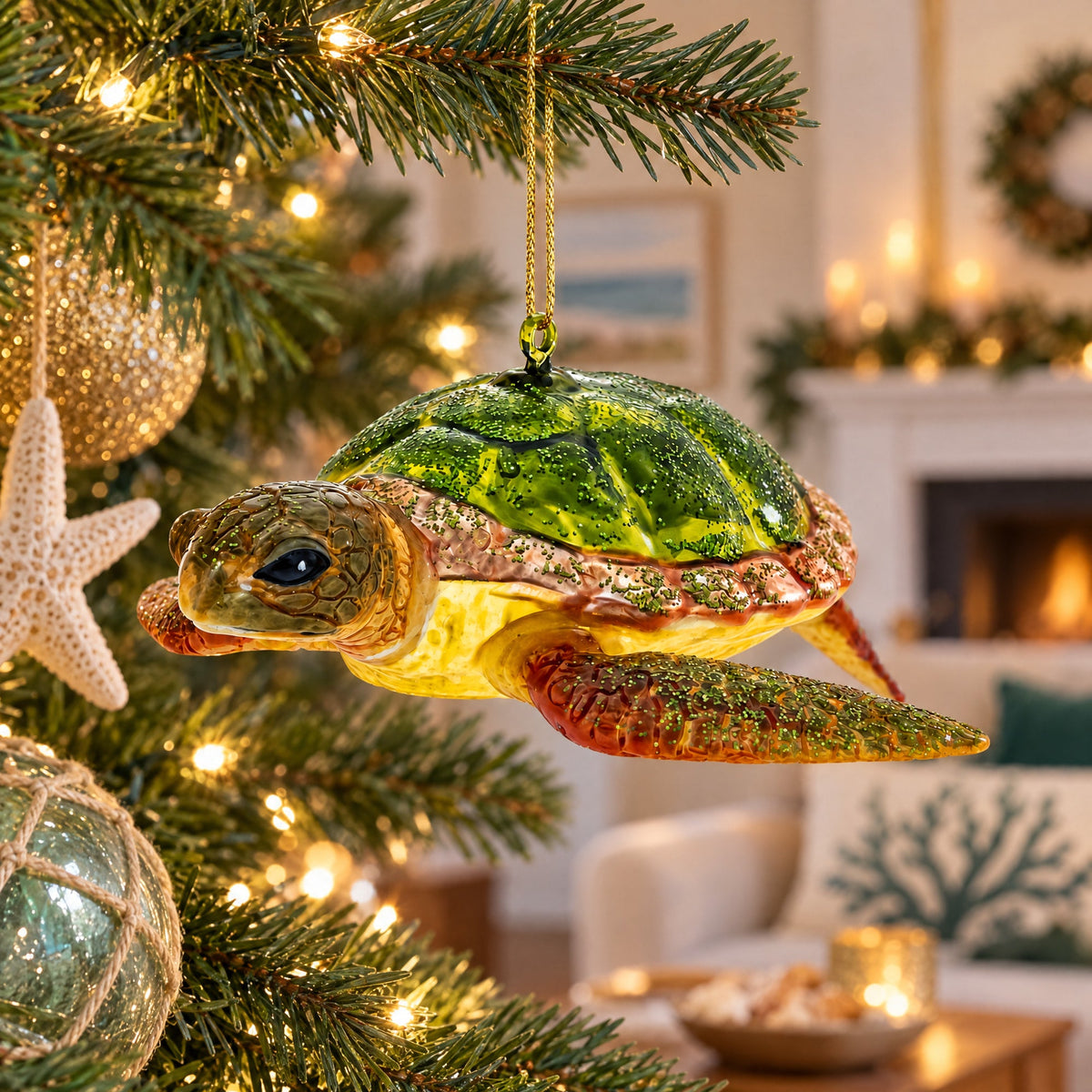Sea Turtle Glass Christmas Ornament