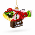 Fish in Hat Gone Fishing Glass Christmas Ornament