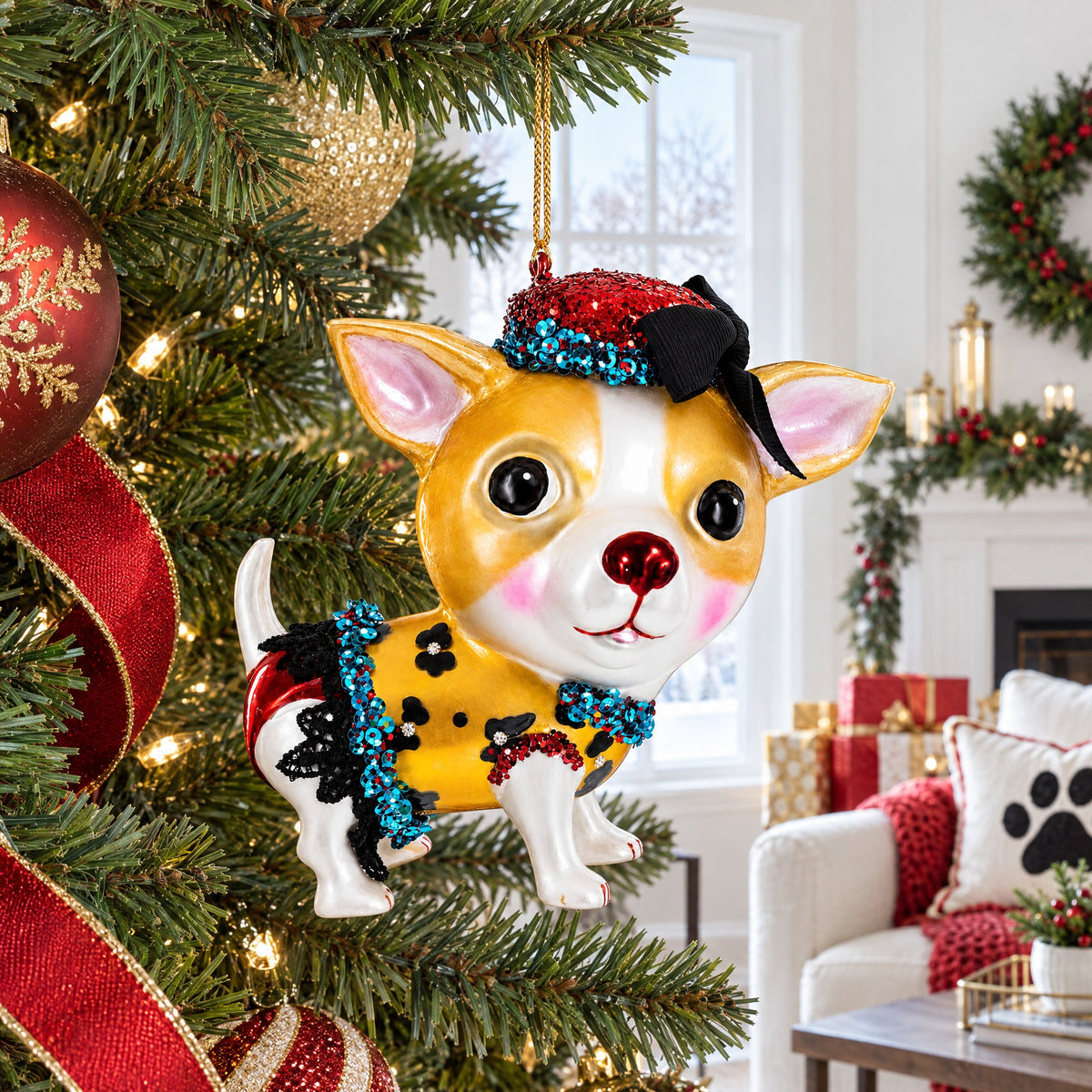 Chic Chihuahua Glass Christmas Ornament