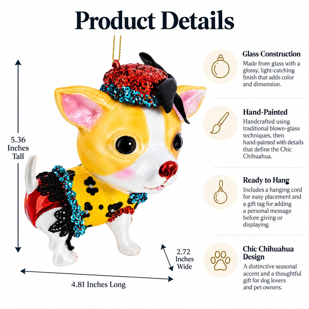 Chic Chihuahua Glass Christmas Ornament