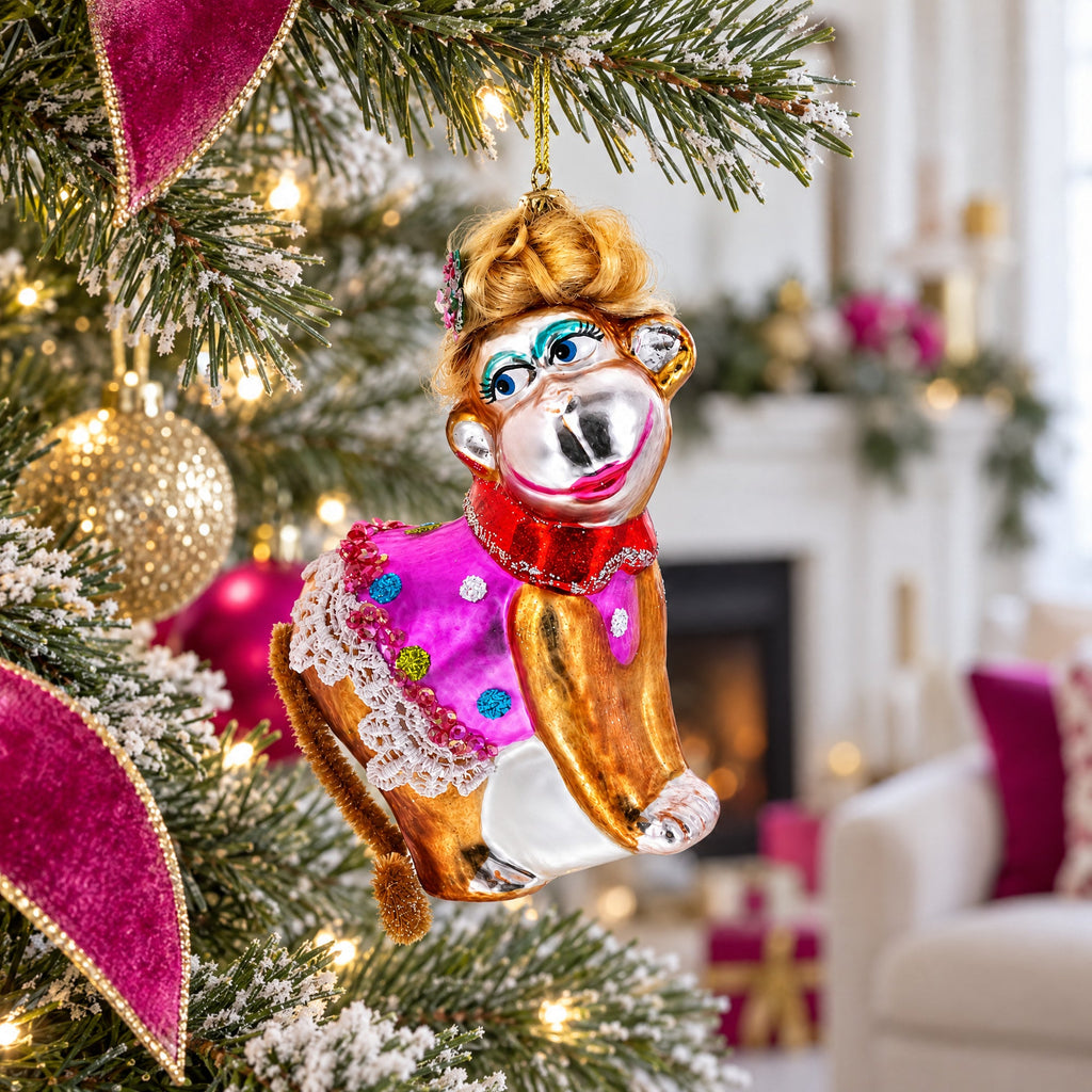Monkey Glass Christmas Ornament