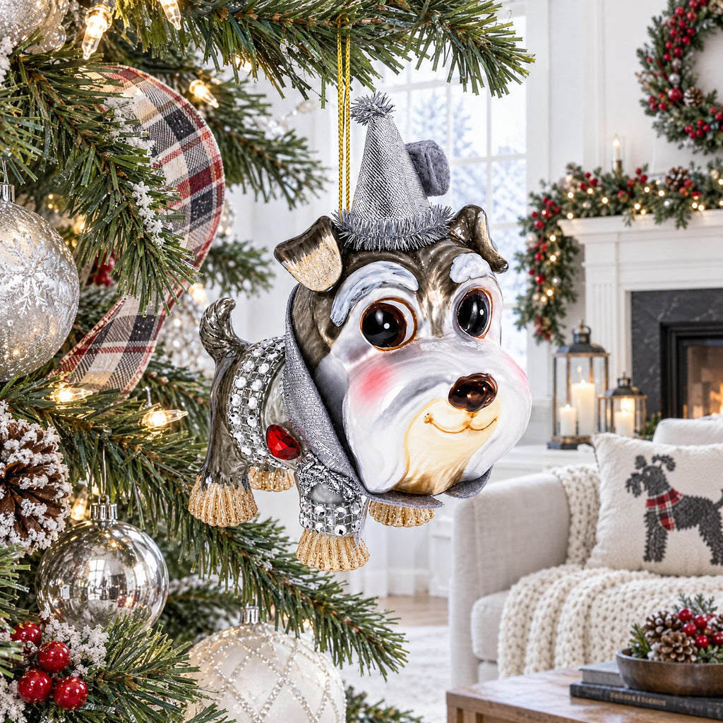 Schnauzer Glass Christmas Ornament