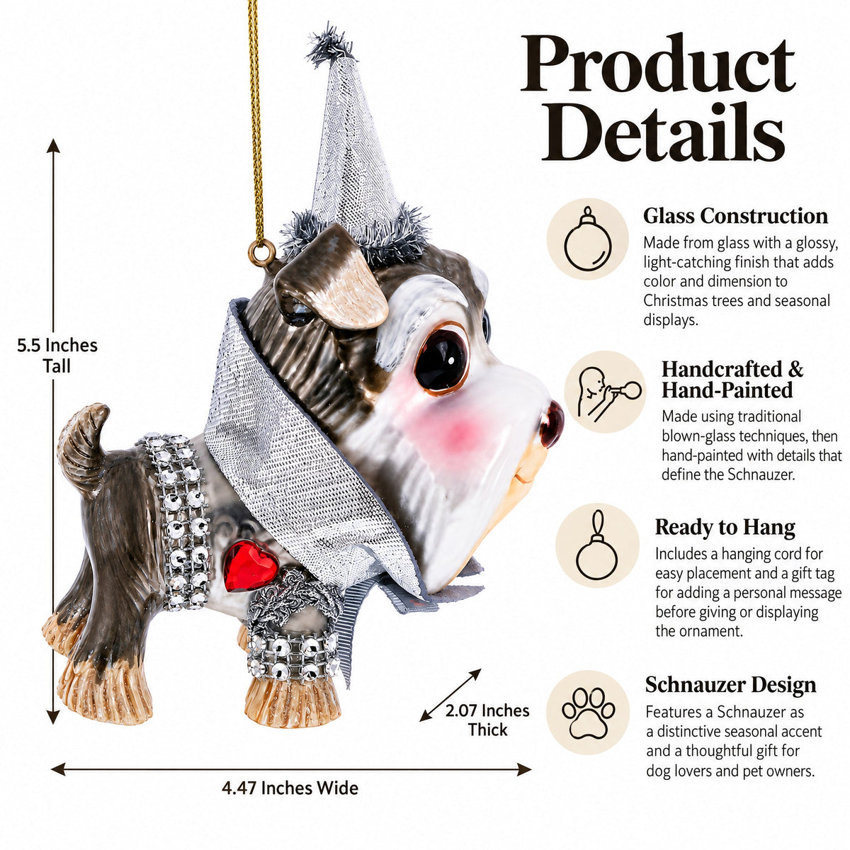 Schnauzer Glass Christmas Ornament
