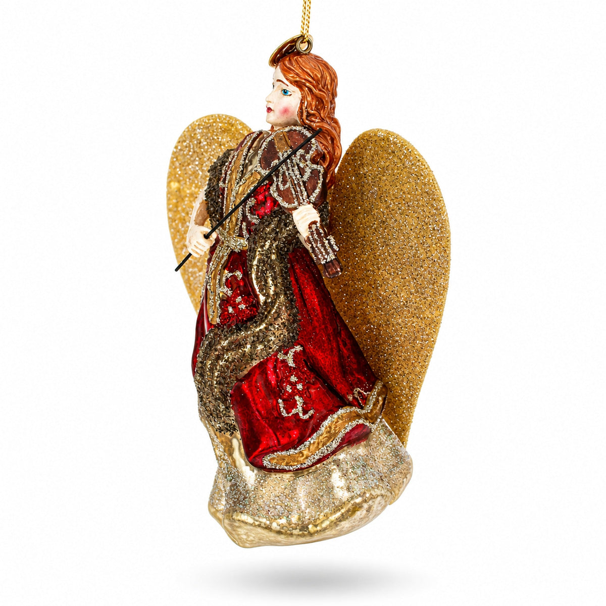Angel Playing Violin Glass Christmas Ornament