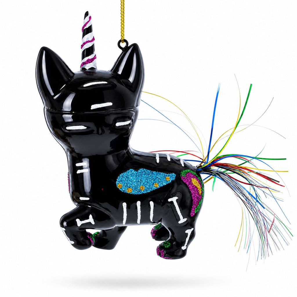 Black Cat on Halloween Glass Christmas Ornament