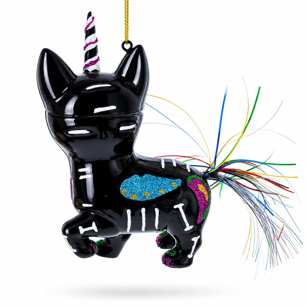 Black Cat on Halloween Glass Christmas Ornament
