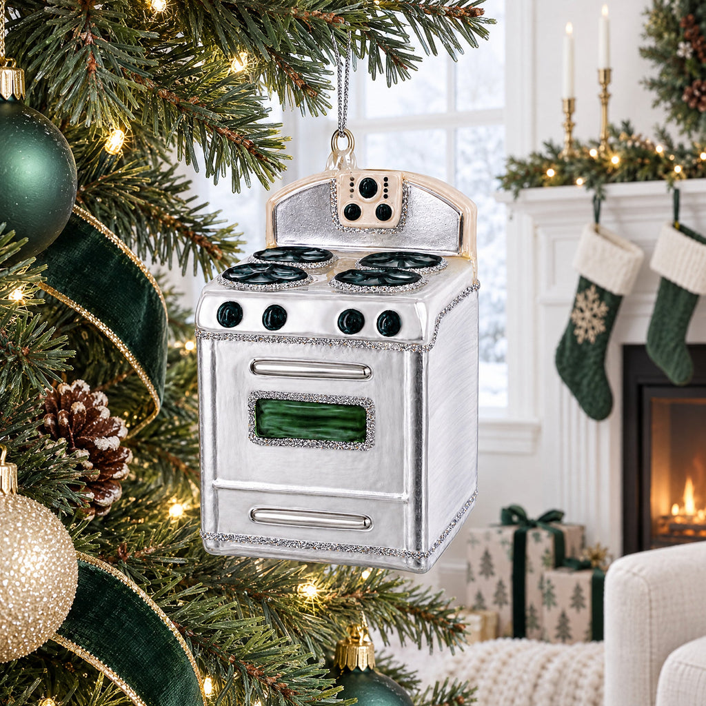 Silver Oven Stove Range Glass Christmas Ornament