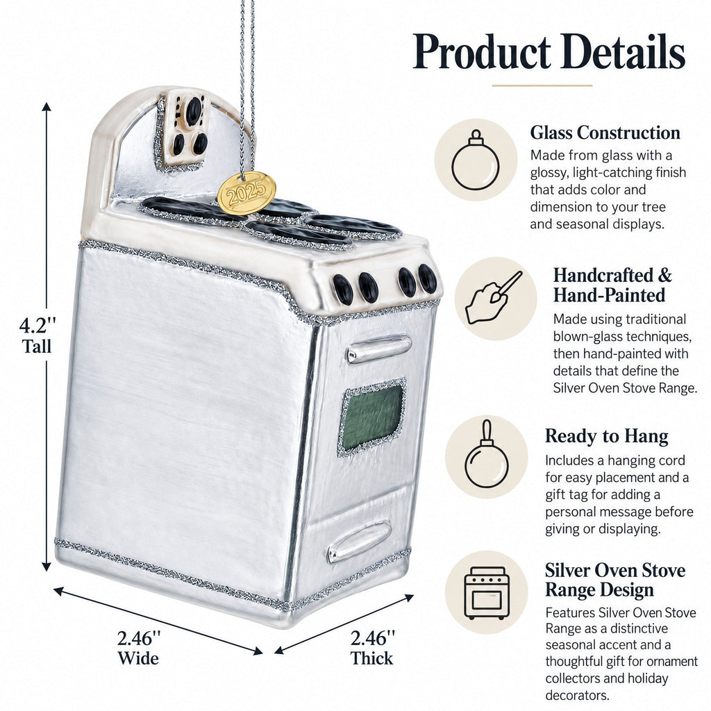 Silver Oven Stove Range Glass Christmas Ornament