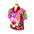 Tropical Short Sleeve Shirt with Flowers Glass Christmas Ornament
