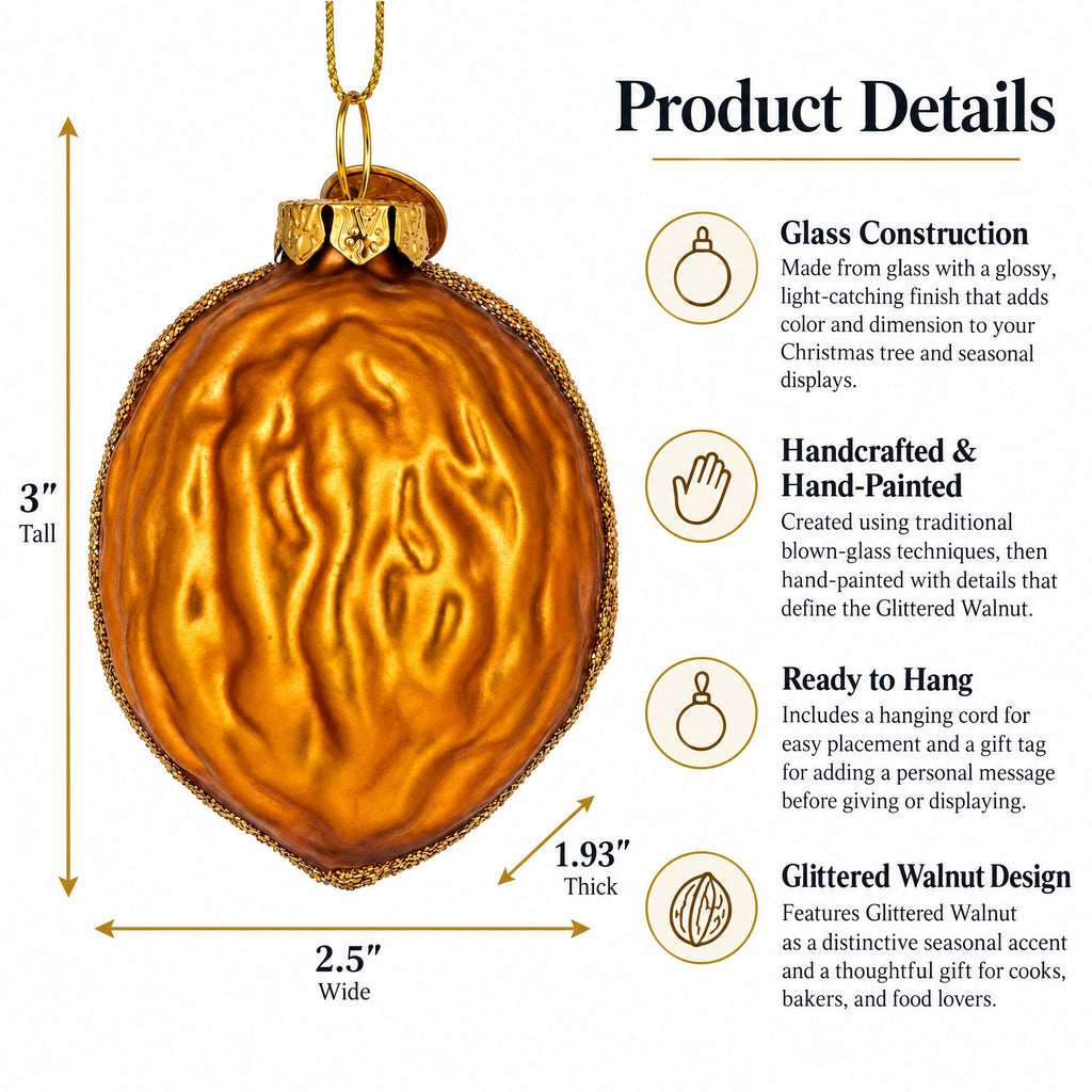 Glittered Walnut Glass Christmas Ornament