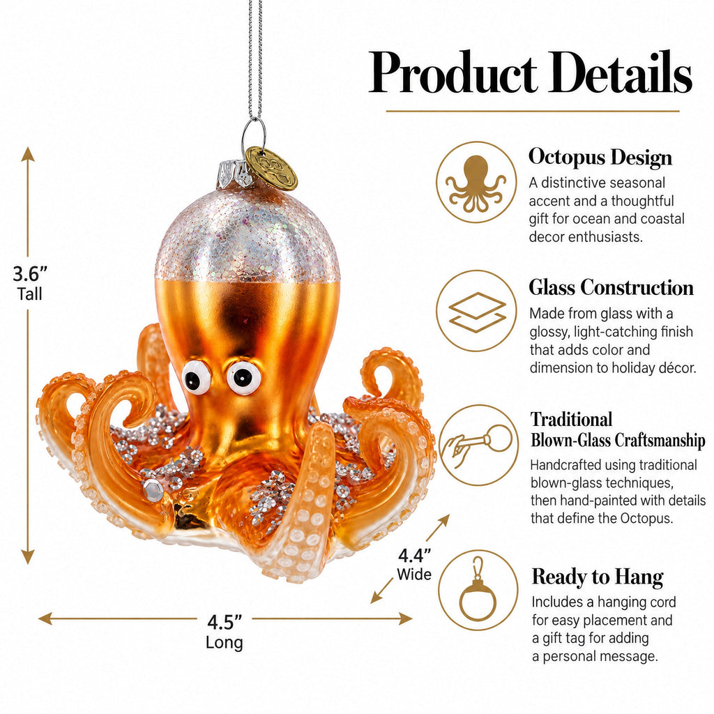Octopus Glass Christmas Ornament