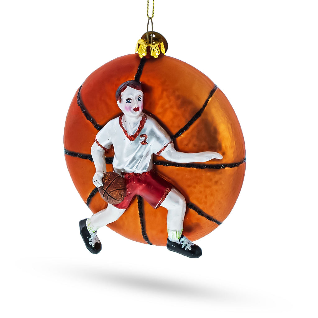 Basketball Player Glass Christmas Ornament