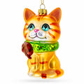 Orange Tabby Cat with Scarf Glass Christmas Ornament