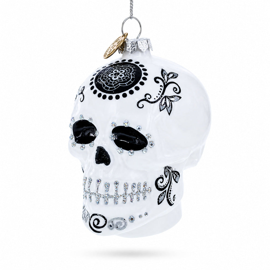 Day of the Dead Sugar Calavera Skull Glass Christmas Ornament
