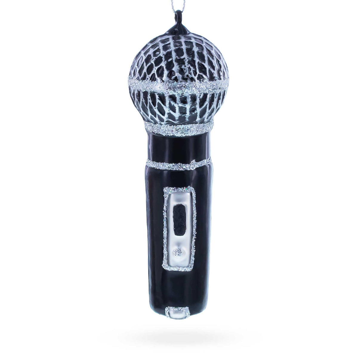 Black Microphone Glass Christmas Ornament