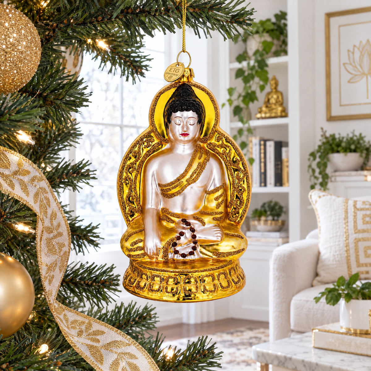 Golden Buddha Glass Christmas Ornament