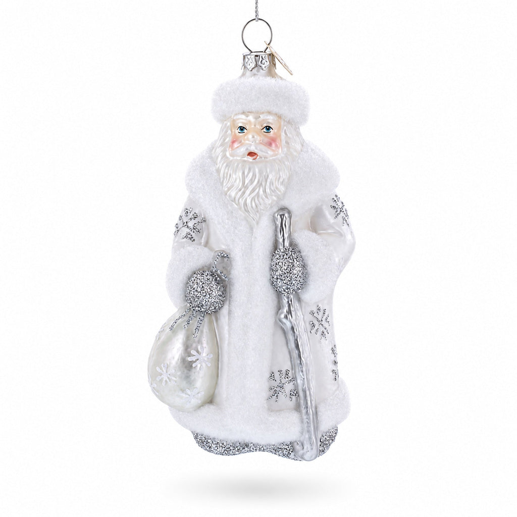 Santa in Elegant White Glass Christmas Ornament