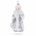 Santa in Elegant White Glass Christmas Ornament