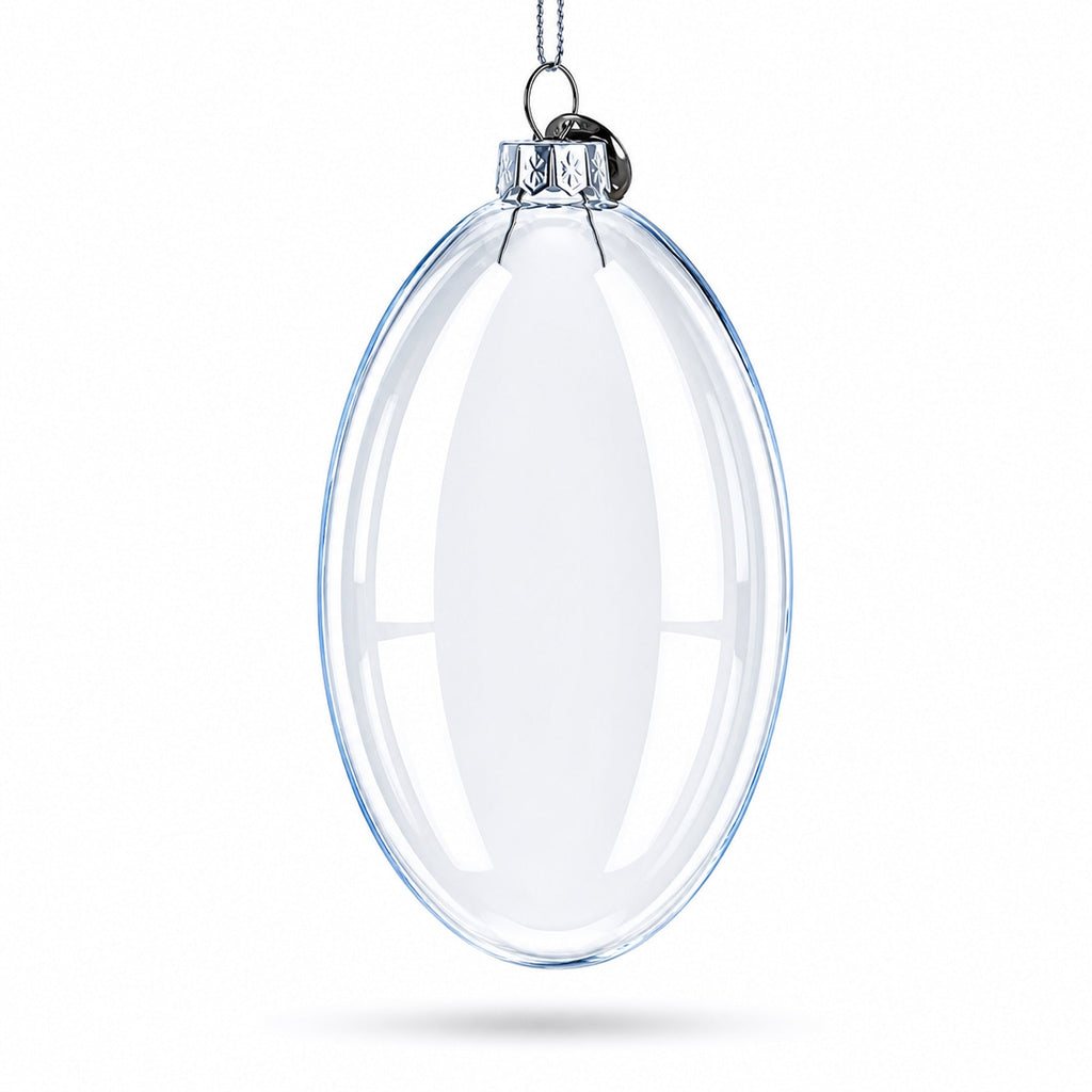 Set of 3 Oval Flat Discs Clear Glass Christmas Ornament, 5 Inches
