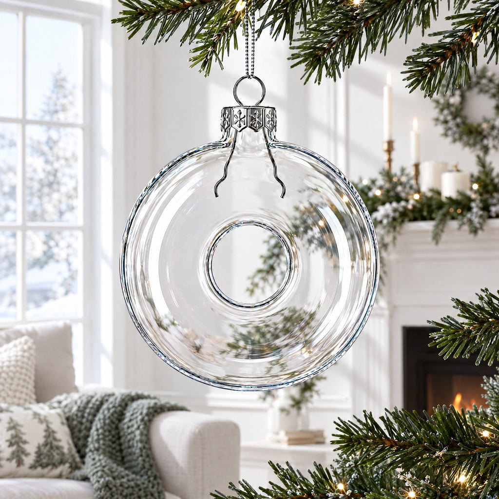 Doughnut Clear Glass Christmas Ornament