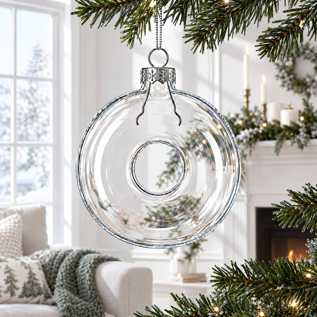 Doughnut Clear Glass Christmas Ornament