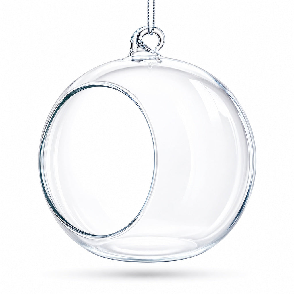 Spherical Openwork Clear Glass Christmas Ornament 4.5 Inches