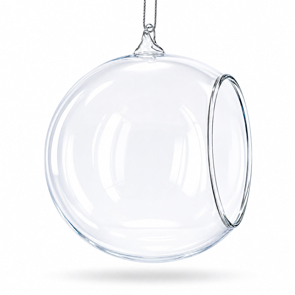 Spherical Openwork Clear Glass Christmas Ornament 4.5 Inches