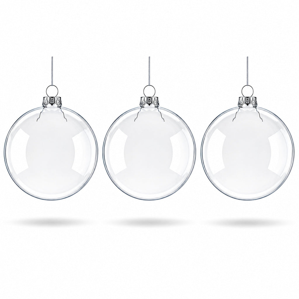 Set of 3 Clear Glass Flat Disc Medallion Christmas Ornaments