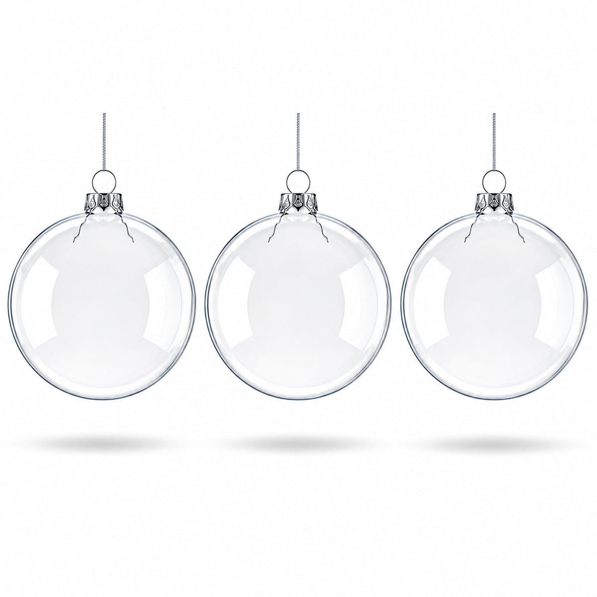 Set of 3 Clear Glass Flat Disc Medallion Christmas Ornaments