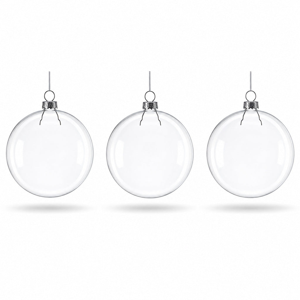 Set of 3 Flat Disc Clear Glass Christmas Ornaments 5.4 Inches