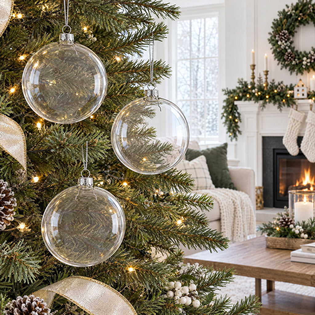 Set of 3 Flat Disc Clear Glass Christmas Ornaments 5.4 Inches