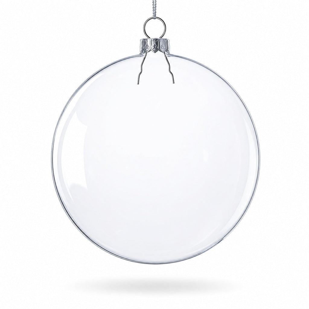 Set of 3 Flat Disc Clear Glass Christmas Ornaments 5.4 Inches