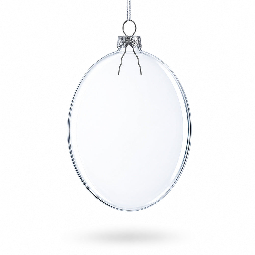 Set of 3 Flat Disc Clear Glass Christmas Ornaments 5.4 Inches