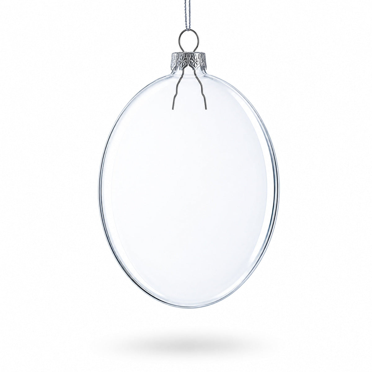 Set of 3 Flat Disc Clear Glass Christmas Ornaments 5.4 Inches