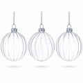 Elegant Set of 3 Striped Clear Glass Ball Christmas Ornaments 3.5 Inches