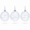 Set of 3 Iridescent Clear Glass Ball Christmas Ornaments 3.6 Inches