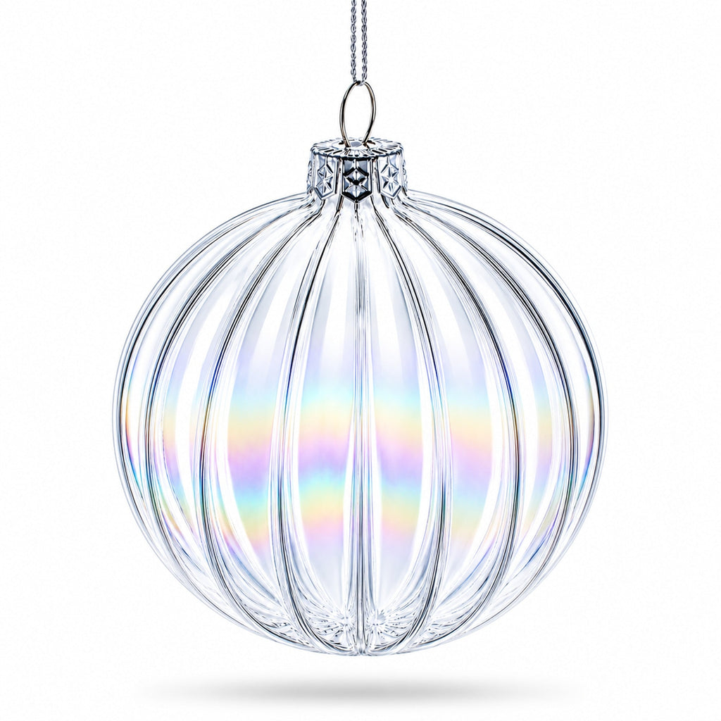 Set of 3 Iridescent Clear Glass Ball Christmas Ornaments 3.6 Inches