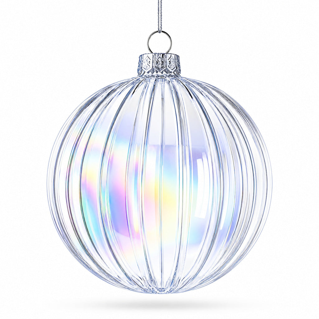 Set of 3 Iridescent Clear Glass Ball Christmas Ornaments 3.6 Inches