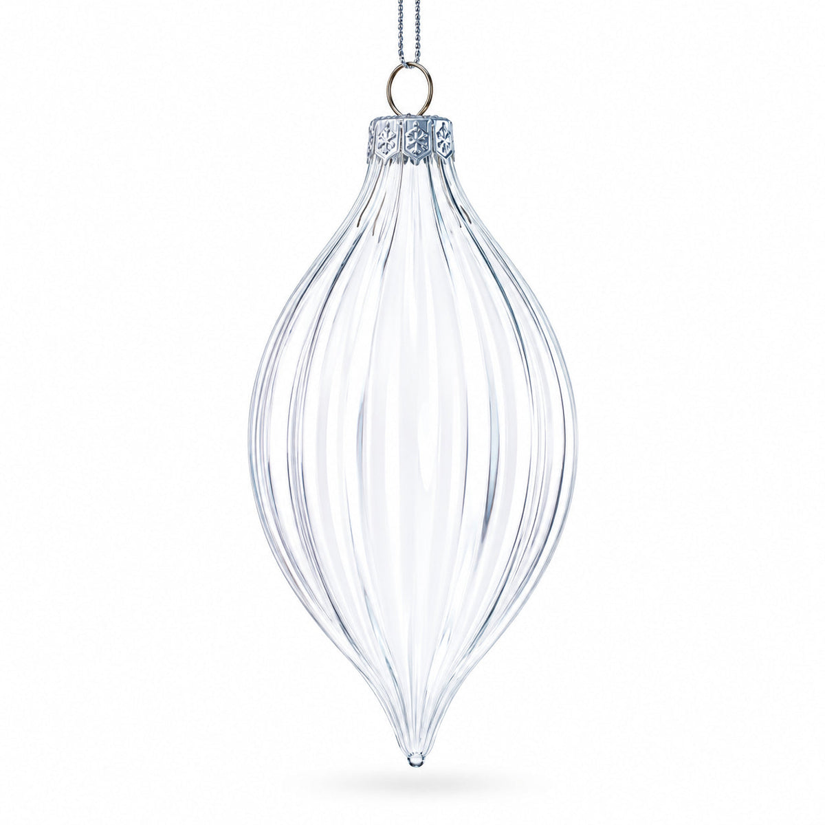 Set of 3 Striped Rhombus Finial Clear Glass Ornament 5.8 Inches