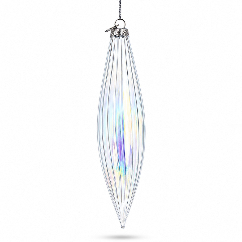 Iridescent Clear Glass Icicle Christmas Ornament 6.9 Inches