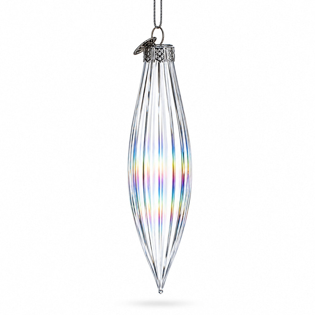 Iridescent Clear Glass Icicle Christmas Ornament 6.9 Inches