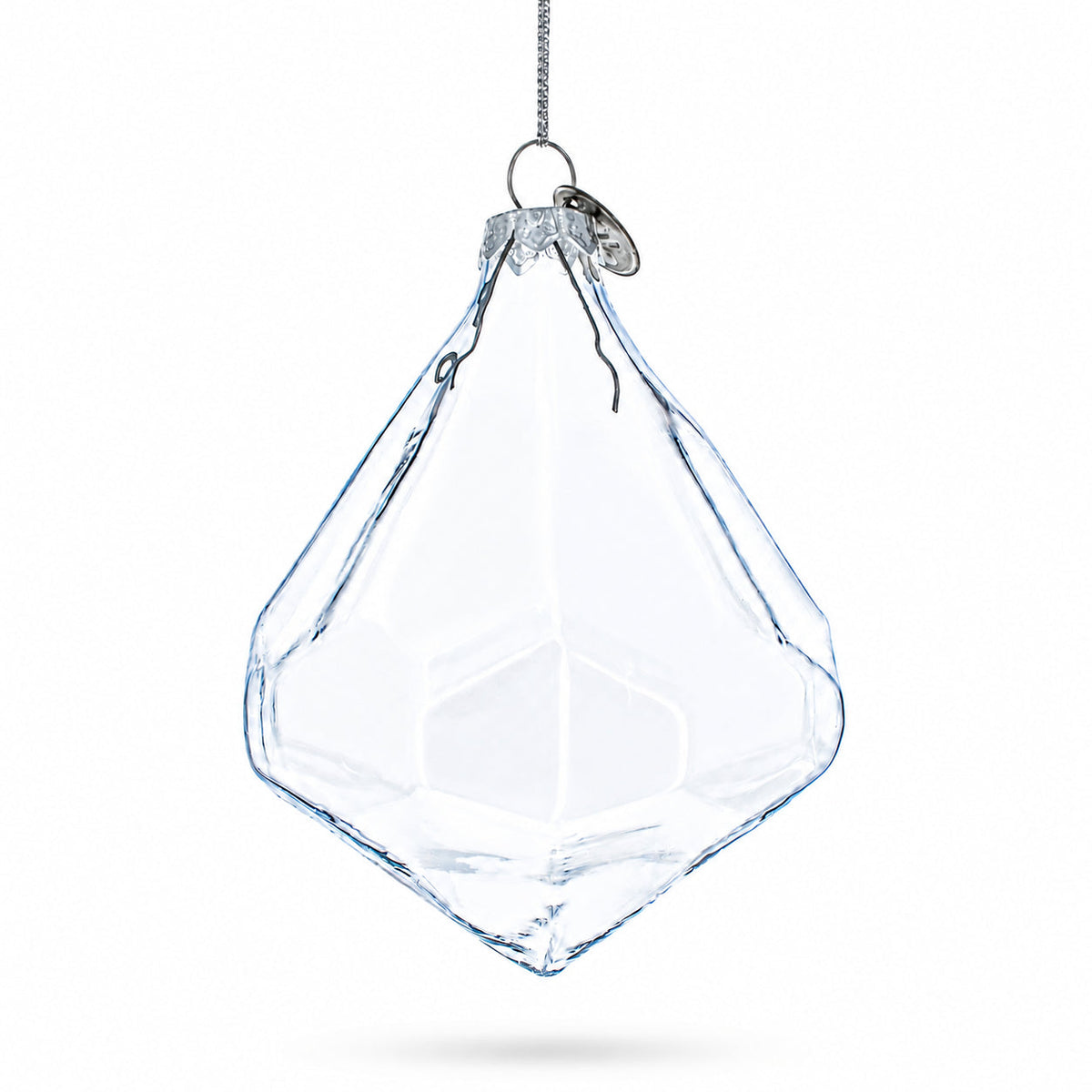 Diamond Shape Clear Glass Christmas Ornament 3.6 Inches