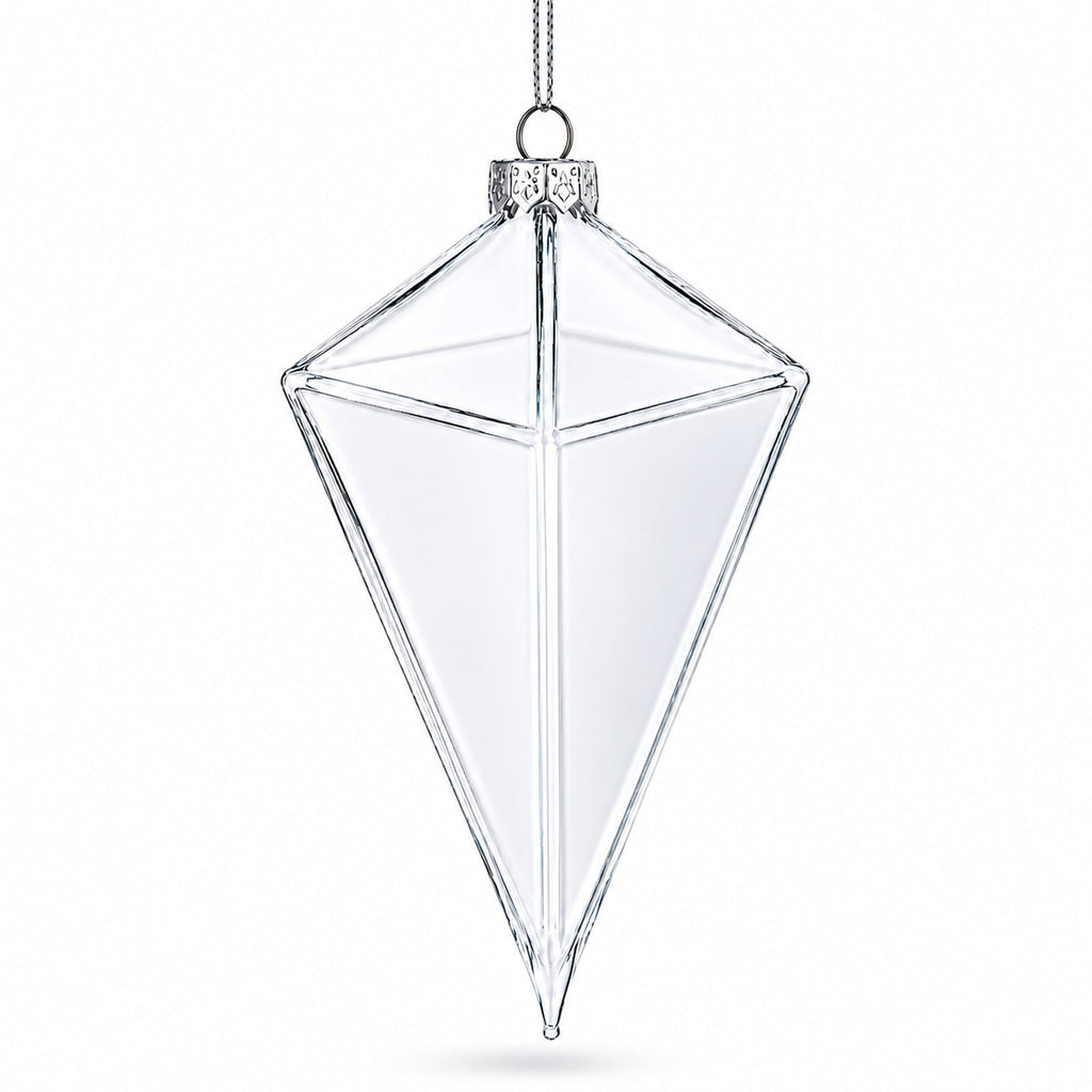 Diamond Clear Glass Christmas Ornament 3.6 Inches