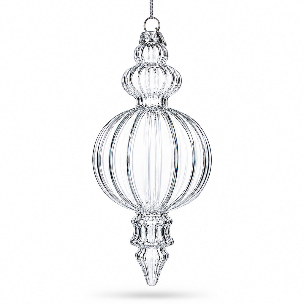 Triple Finial Clear Glass Christmas Ornament 6.7 Inches (170 mm)