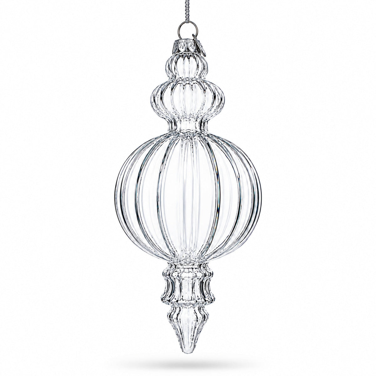 Triple Finial Clear Glass Christmas Ornament 6.7 Inches (170 mm)