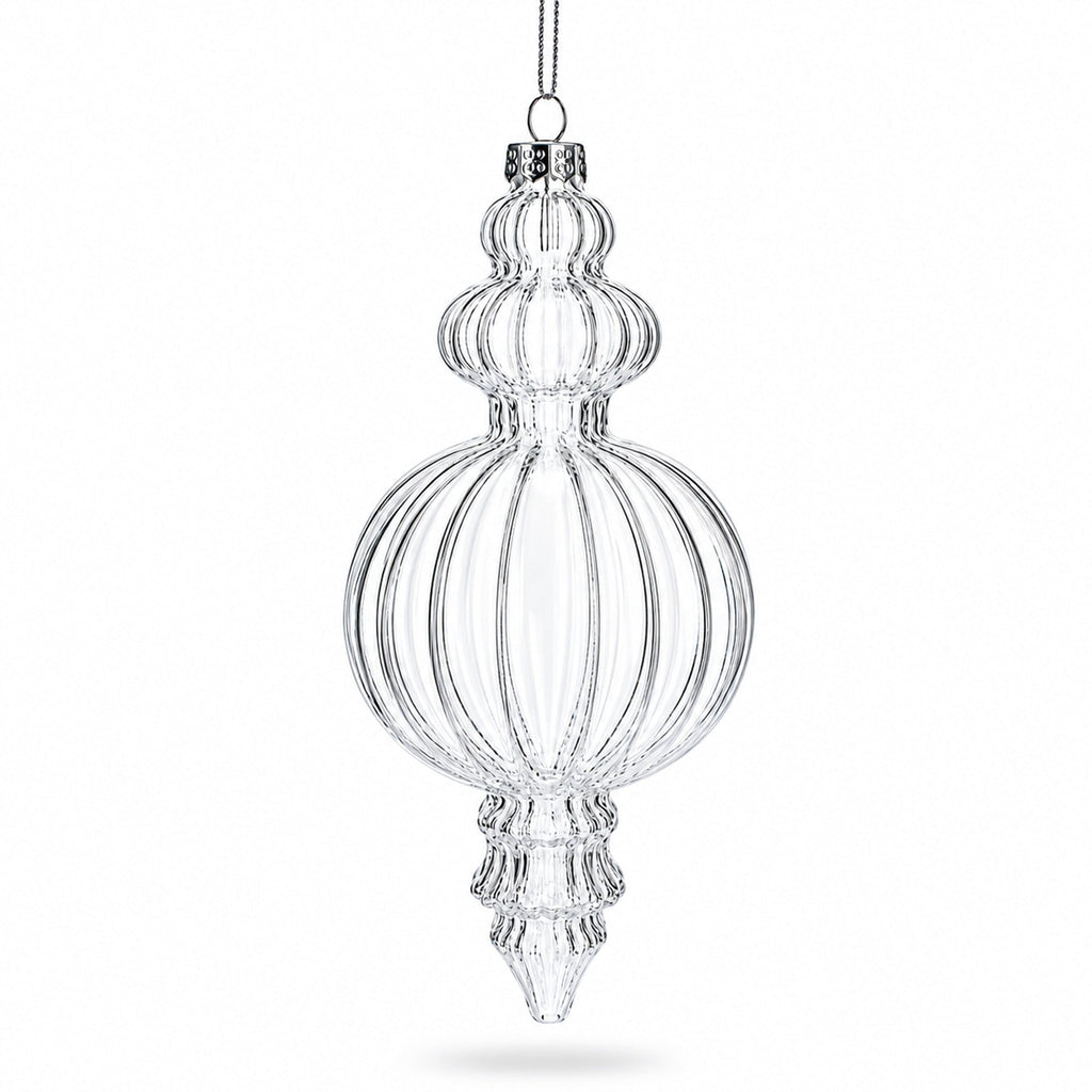 Triple Finial Clear Glass Christmas Ornament 6.7 Inches (170 mm)