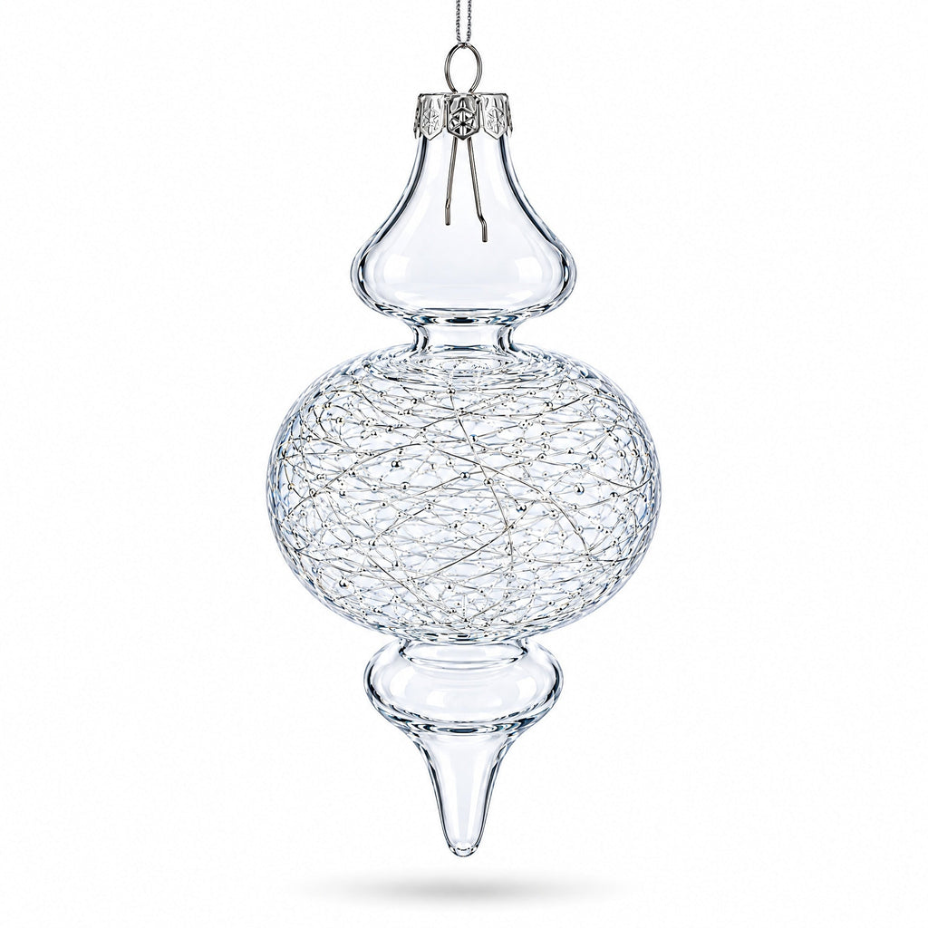 Triple Oval Finial Clear Glass Christmas Ornament 6.6 Inches
