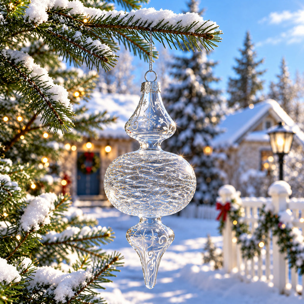 Triple Oval Finial Clear Glass Christmas Ornament 6.6 Inches