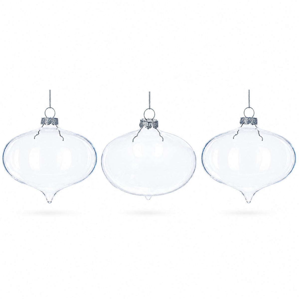 Set of 3 Onion Shape Clear Glass Christmas Ornament 4.15 Inches